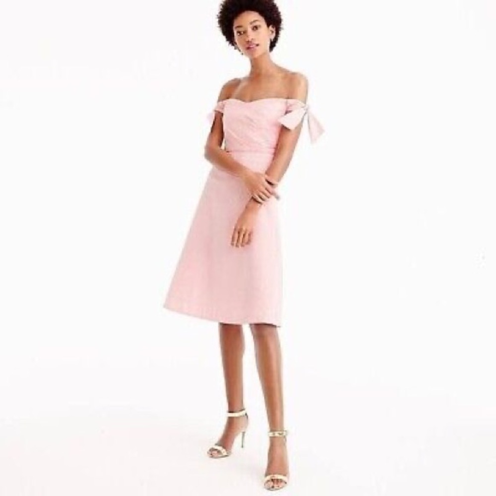 J Crew off the shoulder seersucker pink white dress 6T Tall